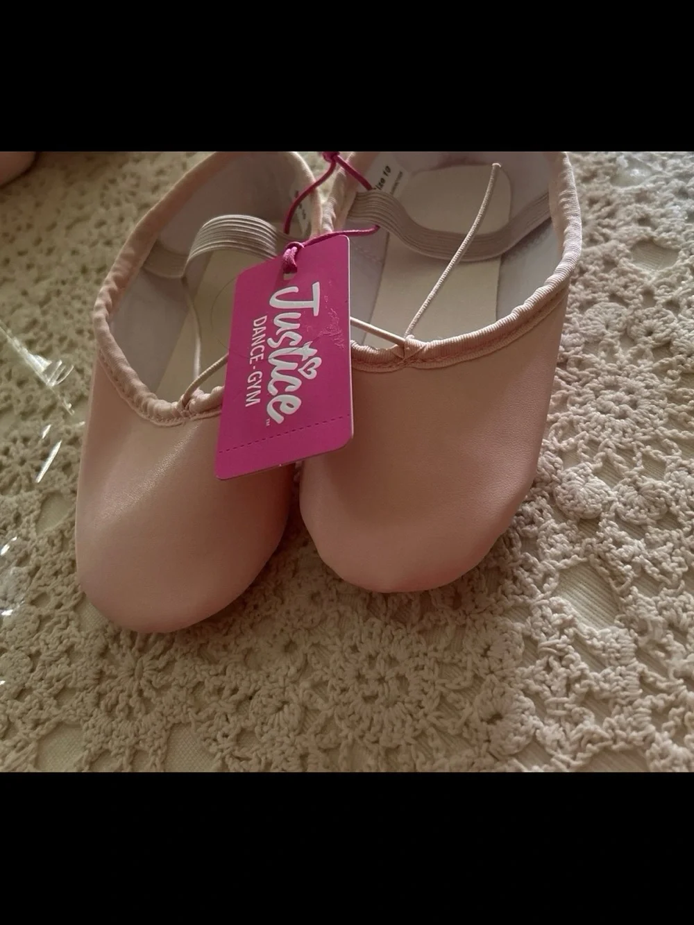 Justice Pink Ballet Slippers with Elastic Strap size 10